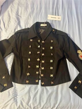 Chanel Black Military-Style Jacket with Gold Accents